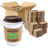 1000 Count Coffee Cup Sleeves for Hot and Cold Drinks 10–24 oz by Stock Your Home – 40 Count Pack of 25, 1.0 fluid_ounces, Kraft, Brown, Pack of 1000