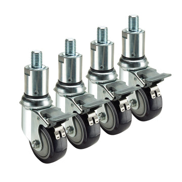 Set of (4) 3/4"-10 Adjustable Height Threaded Stem Swivel Casters with Locks by Krowne Metal – stainless-steel, Model 28-158S