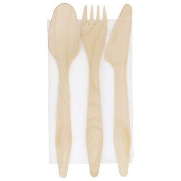 VerTerra LTD Wood Cutlery Set, 7 1/4" Long, Brown - Cutlery Set Napkin 300/Case