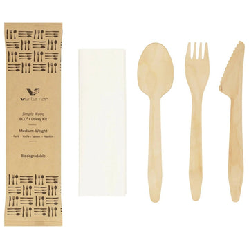 VerTerra LTD VT-E2 Wood Cutlery Set, 6" Long, Brown - Cutlery Set Napkin 400/Case