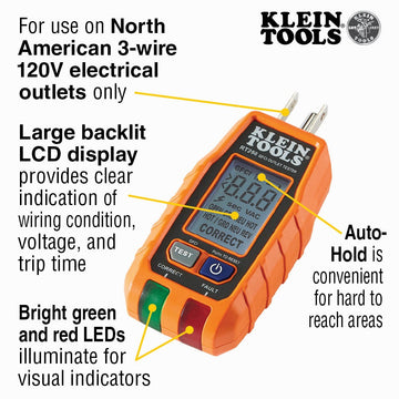 Klein Tools RT250 ABS Plastic Receptacle Tester, 2" x 4 1/2" - Default Title