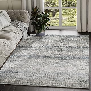 Abani Rugs Modern Distressed Pixel Print 3' x 5' Rectangle Area Rug, Vista Collection - Grey & Blue Rustic Contemporary Turkish Accent Rug