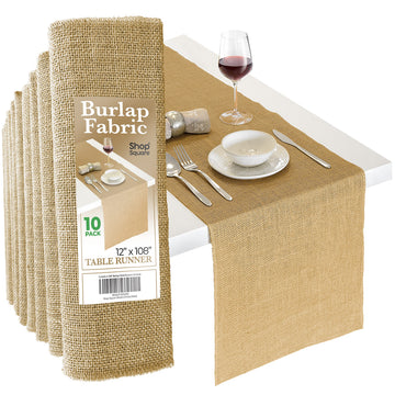 Shop Square Burlap Table Runner, 12 x 108 Inch, Natural - 10 Pack