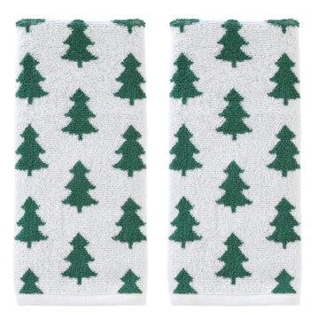 SKL Home Holiday Trees Hand Towel Set, 2 Piece, Green and White