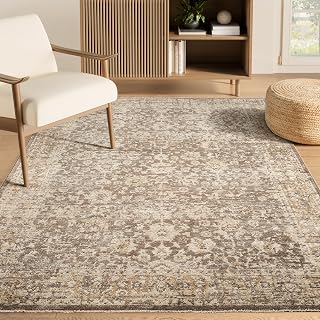 Abani Evelyn Collection Brown Area Rug - 5' x 8' - Floral Pattern, Non-Shedding - Easy to Clean, Durable for Living Rooms, Bedrooms & Dining Rooms, Pet & Kid Friendly