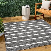 JONATHAN Y Berber Stripe Indoor Outdoor Square Area Rug 4X4 Black/Ivory, Colonia for Backyard, Patio, Porch, Easy-Cleaning, High Traffic, Pet-Friendly, Non-Shedding (SMB125E-4SQ)
