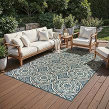 Oriental Weavers Latitude Indoor/Outdoor Rug - 609B3-3'3" x 5' - in Teal/Grey - Classic Casual Style, Water, Stain and Fade Resistant, Hose Clean, Patio, Outdoor Living Area Rug