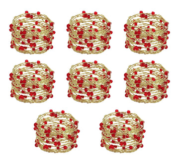 Cotton Craft Beaded Napkin Rings, 8 Pack, Red Gold