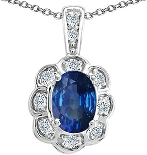 Tommaso Design Oval Genuine Sapphire Pendant Necklace 14 kt White Gold