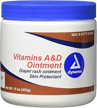 Dynarex Vitamins A & D Ointment, Ointment with Vitamin A and Vitamin D Skin Protectant, for Diaper Rash and Discomfort, White, 15 oz Jar