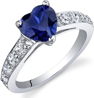 Created Blue Sapphire Heart Promise Ring for Women 925 Sterling Silver, 1.75 Carats Heart Shape 7mm, Comfort Fit, Sizes 5 to 9