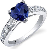 Created Blue Sapphire Heart Promise Ring for Women 925 Sterling Silver, 1.75 Carats Heart Shape 7mm, Comfort Fit, Sizes 5 to 9