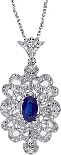14k White Gold Sapphire and .10 ct Diamond Pendant with 18" Chain