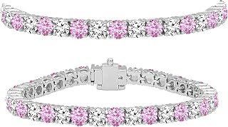 Dazzlingrock Cut Real Pink Sapphire & White Diamond Womens Tennis Bracelet