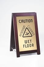 851-WET Floor Sign with Chain, 12" Width x 17.5" Depth x 20" Height, Dark Wood by Cal Mil