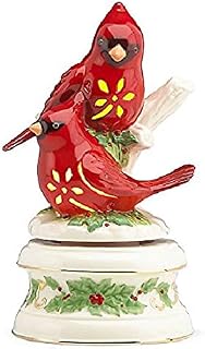 Lenox Holiday Winter Cardinal Birds Lighted Musical Box Sculpture Figurine Ivory Porcelain 24 k Gold New In box