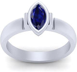 September Birthstone Sapphire Blue Bezel Set Engagement Ring Womens Solid 14k White Gold