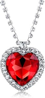 Heart of The Ocean Neckalce, Royal Blue Crystal Created Sapphire Pendant with Silver Plated Necklace Jewelry