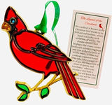 Cardinal Christmas Ornament with Green Ribbon & Legend Card Keepsake Holiday Red Bird Home Decor. 5 Inch