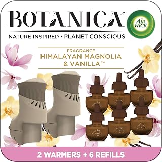 Botanica by Air Wick Plug in Scented Oil Starter Kit, 2 Warmers + 6 Refills, Himalayan Magnolia and Vanilla, Air Freshener, Eco Friendly, Essential Oils
