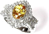 Solid 14k White Gold 3.8 ctw Natural Yellow Sapphire and Diamond Double Halo Cocktail Ring for Women 17 mm - Handmade in USA - September Birthstone