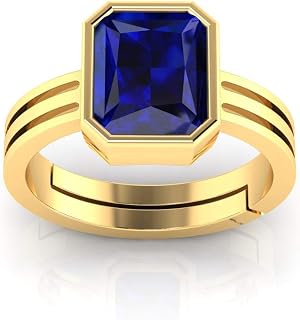 Ratna Blue Neelam Sapphire Blue Gemstone Gold Plated Ring for Men and Women (12.25 Ratti to 11 Carats) by A Laboratory, Natural Blue Neelam Gemstone Ring, Sapphire