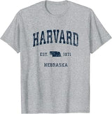 Harvard Nebraska NE Vintage Athletic Navy Sports Design T-Shirt