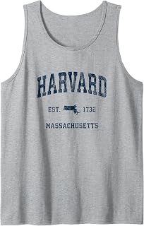 Harvard Massachusetts MA Vintage Athletic Navy Sports Design Tank Top