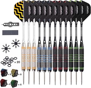 Turnart Darts Metal Tip Set - Steel Tip Darts Darts Set Professional Metal Darts Dart Board Set 12 Pcs 24 Gram 20 O-Rings Aluminum Darts Shafts 24 Extra Flights Darts Tool