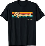 Vintage Sunset Stripes Harvard, Iowa T-Shirt