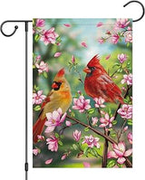 Heyfibro Spring Cardinal Garden Flag Spring Summer Magnolia Flower Garden Flags 12x18 Inch Double Sided Burlap Red Bird House Welcome Flag for Seasonal Farmhouse Yard Outdoor Decor(ONLY FLAG)