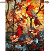 Stained Glass Cardinal Red Birds Garden Flag Spring Summer Yard Flag Fall Floral Decorative Yard Flags for Outside 28x40 Double Sided Large Seasonal Lawn Flags Rustic Outdoor Decor