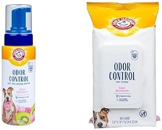 Arm & Hammer for Pets Odor Control Bundle: No-Rinse Foam Deodorizer, Kiwi Blossom Scent, 8oz & Odor Control Wipes, 100 Count - Best Odor Eliminating Waterless Cleaning for Dogs & Puppies