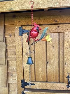 Whimsical Hanging Metal Cardinal w/Cast Iron Bell Windchime Porch Outdoor Decor