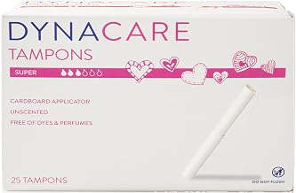 Dynarex Super Tampons – Feminine Hygiene Product with Cardboard Applicator – 7-Hour Protection – 1 Box of 25 Tampons