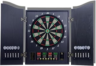 Electronic Dartboard Cabinet Set, Double Wood Door Panel Electric Darts Machine, Multiple Styles Smart Dartboard Darts Game with LED Display for Parties and Game Nights.