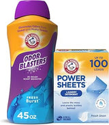 Bundle of Arm & Hammer Power Sheets Laundry Detergent, Fresh Linen 50ct, up to 100 Small Loads (Packaging may vary) + ARM & HAMMER Odor Blasters