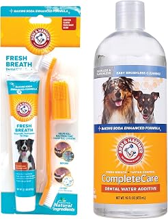 Arm & Hammer Fresh Breath Dog Dental Care Kit with Toothbrush & Chicken Toothpaste (2.5 oz) + Complete Care Flavorless Water Additive for Dogs, Dog Mouthwash & Bad Breath Treatment (16 oz)