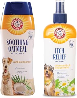Arm & Hammer Soothing Oatmeal Dog Shampoo & Itch Relief Spray Bundle – Nourishing Vanilla Coconut Shampoo, 20 Fl Oz & Chamomile Peppermint Anti-Itch Spray for Dogs, 8 Fl Oz