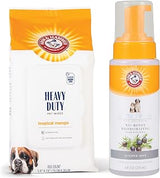 Arm & Hammer Heavy Duty Dog Bath Wipes & Ultra Fresh Deodorizing Foam Bundle – Mango Scented Grooming Wipes (100ct) & No Rinse Waterless Dog Shampoo Foam, Juniper Mist Scent, 8 Fl Oz