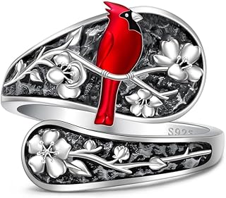 Fenthring Spoon Cardinal Rings for Women Sterling Silver Spoon Ring Memorial Bird Red Cardinal Gifts Christmas Jewelry for Lloss of Loved One Size 7