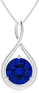 Lab Grown Blue Sapphire Pendant for Women | Lab-Grown Solitaire Round Sapphire Infinity Twist Pendant in Sterling Silver | September Birthday, Gemstone Jewelry Gift | Labgrown | 10mm