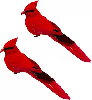 2PCS Red Artificial Birds Ornaments Feathered Bird Model for Decoration Arts & Crafts Photo Props Floral Arrangements Home Decor Figurines (Red Cardinal)