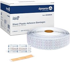 Dynarex Sheer Plastic Adhesive Bandages Water-Resistant and Sterile Non-Stick Pad First Aid Covers Minor Cuts Scratches - 3/8" x 1 1/2" Junior, 1 Roll of 5000