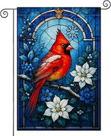 HOMETITUTE Red Cardinal Blue Floral Garden Flag Double Sided 12x18 Inch Burlap Winter Garden Flag Seasonal Banner for Indoor and Outdoor Decoration Yard Lawn Decor