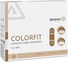 Dynarex ColorFit Sterile Adhesive Fabric Skin-Tone Bandages – Brown, 3/4" x 3" Flexible Wound Dressings, Breathable Material, Non-Stick Pad, 100 per Box