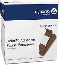 Dynarex ColorFit Sterile Adhesive Fabric Skin-Tone Bandages – Dark Brown, 1" x 3" Flexible Wound Dressings, Breathable Material, Non-Stick Pad, Case of 12 Boxes, 1500 per Box