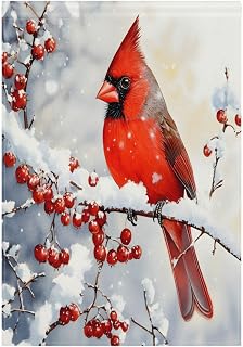 SUABO Garden Flag 12x18inch Holly Berry Red Cardinal Garden Flags Yard Porch House Flag Double Side for Home Outdoor Yard Patio Lawn Decor