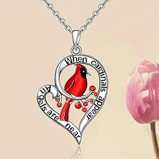 Red Cardinal Heart Memorial Pendant Necklace for Women, When Cardinals Appear Angels Are Near Jewelry