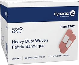 Dynarex Sterile Adhesive Heavy Duty Woven Fabric Bandages - 7/8" x 3" Flexible Wound Dressing for Minor Cuts, Secure Fit with Non-Stick Pad, Case of 24 Boxes, 100 per Box